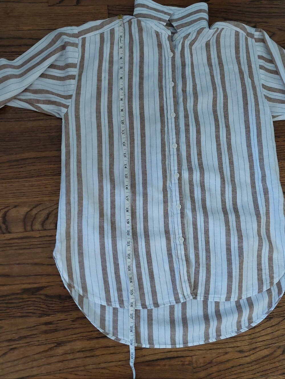LOFT XS Brown & White Striped Oversized Button-Up Shirt - Picture 8 of 11